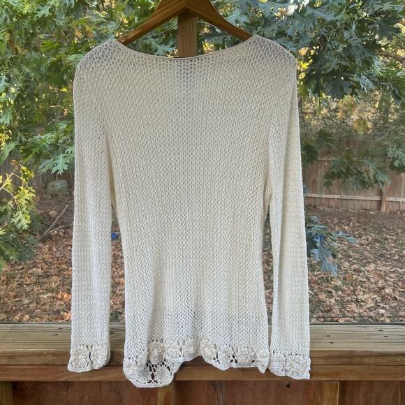 Peck & Peck Collection Crocheted Ivory Sweater Beaded Pearls Size XL - Picture 2 of 8